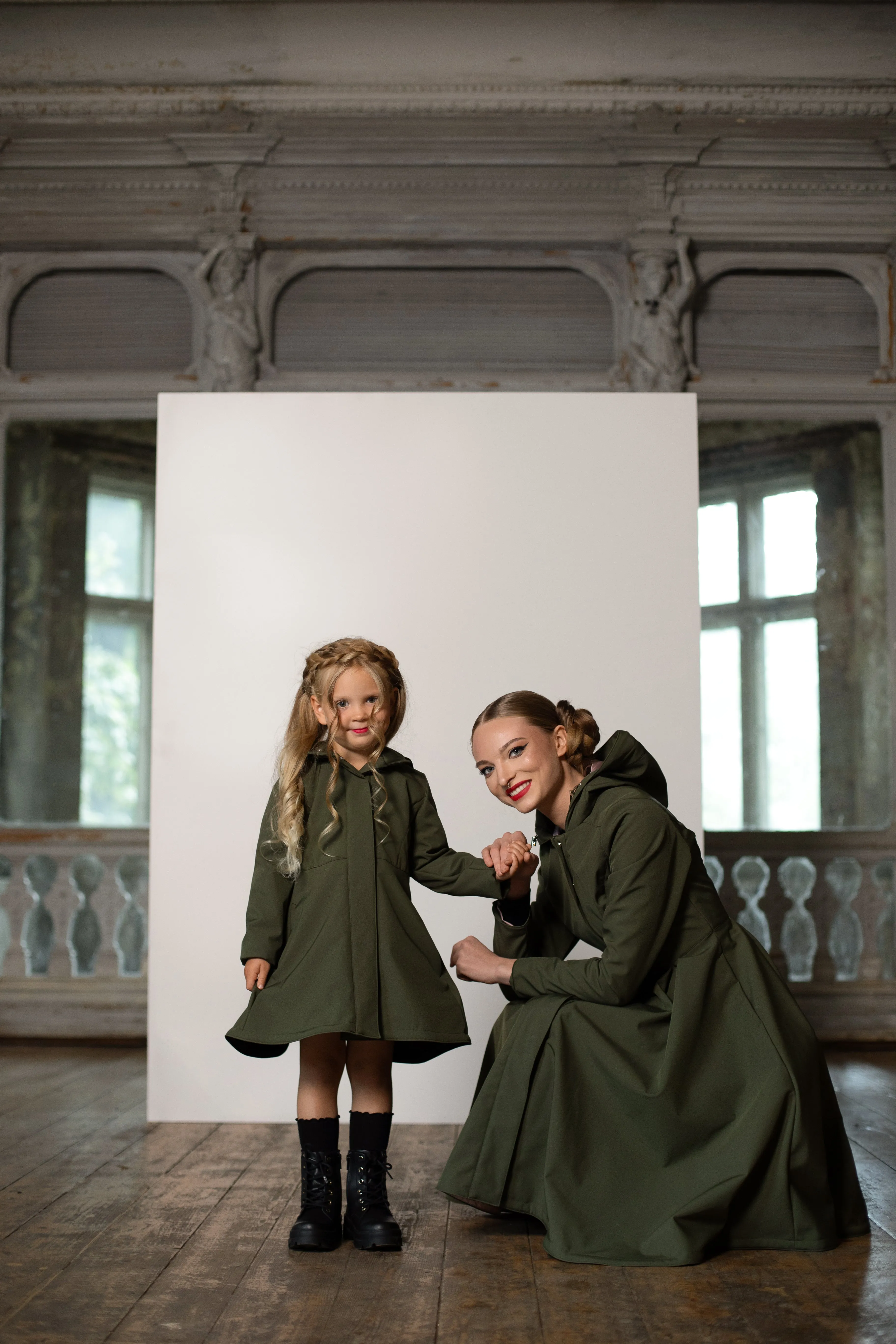 Girls' Khaki Green Coat with Hood | 'Moss Green'