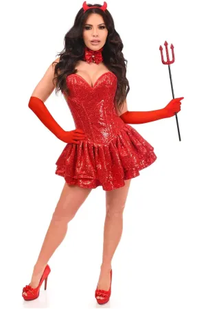 Glam 5 PC Sequin Devil Outfit with Corset Dress Costume