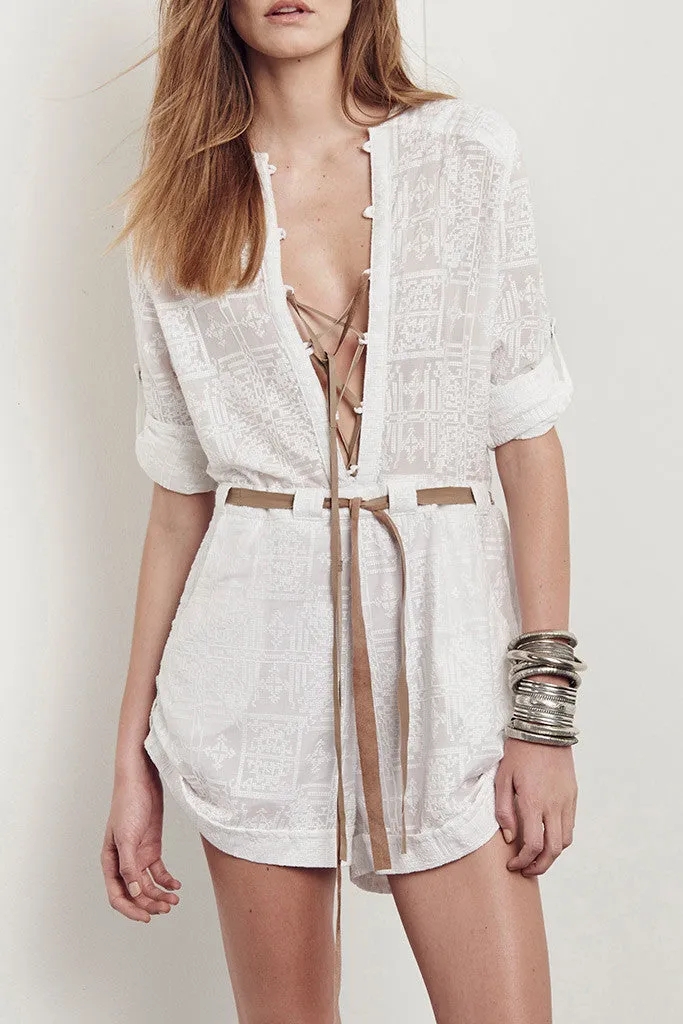 Glenayr Playsuit Cabana White & Sunkiss Leather - SAMPLE