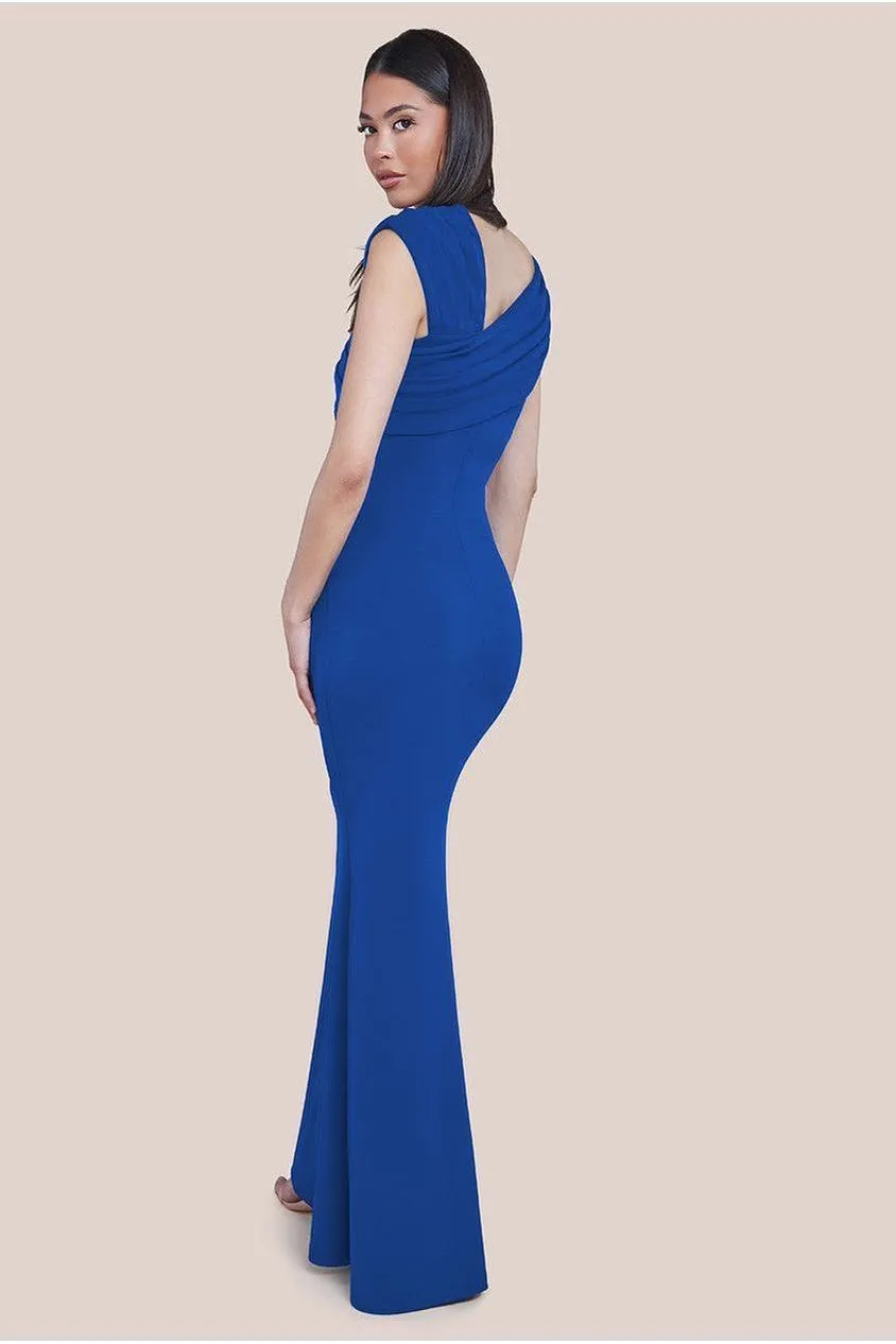 Goddiva One Shoulder Evening Maxi Dress - Royal Blue