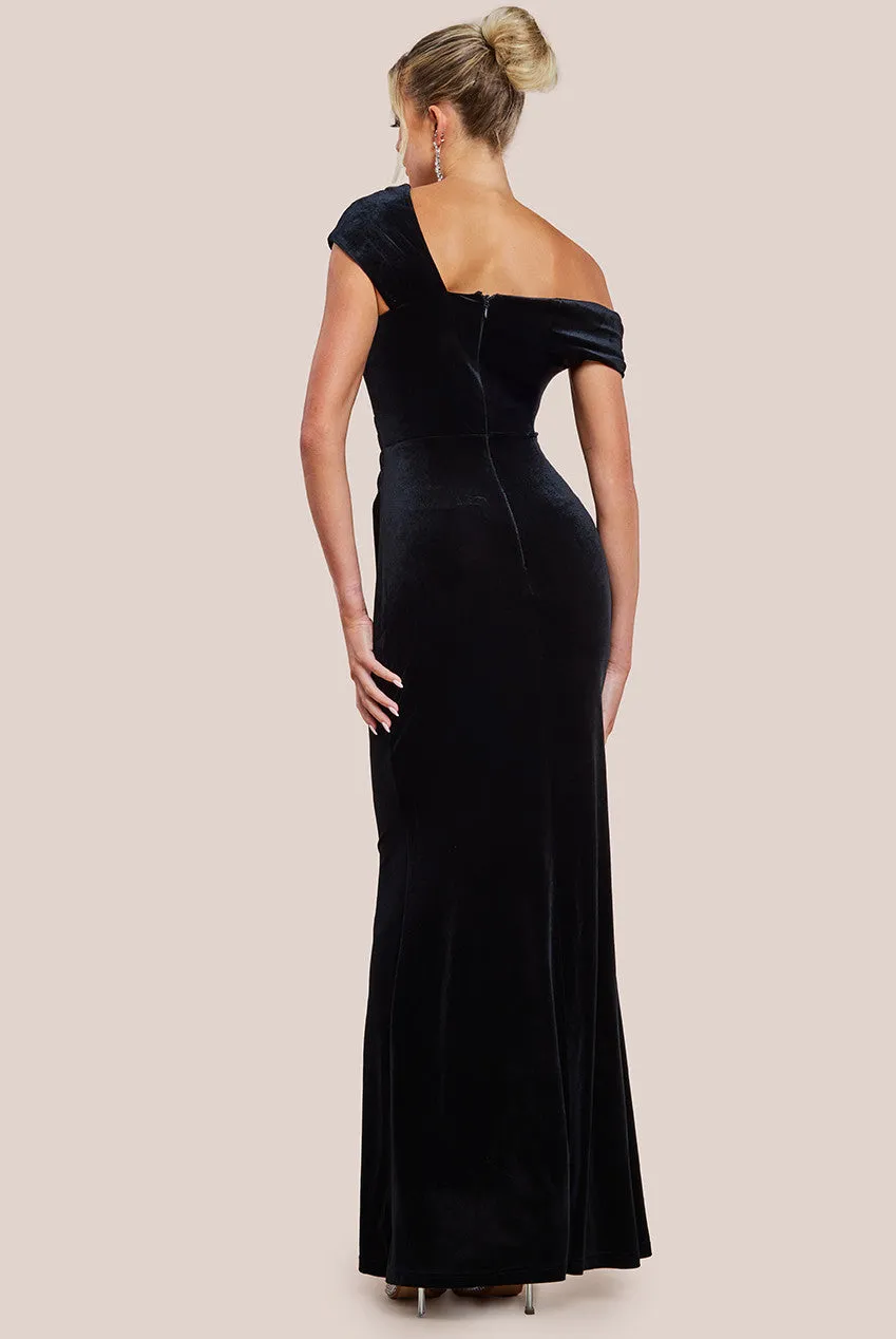 Goddiva One Shoulder Velvet Maxi Dress - Black