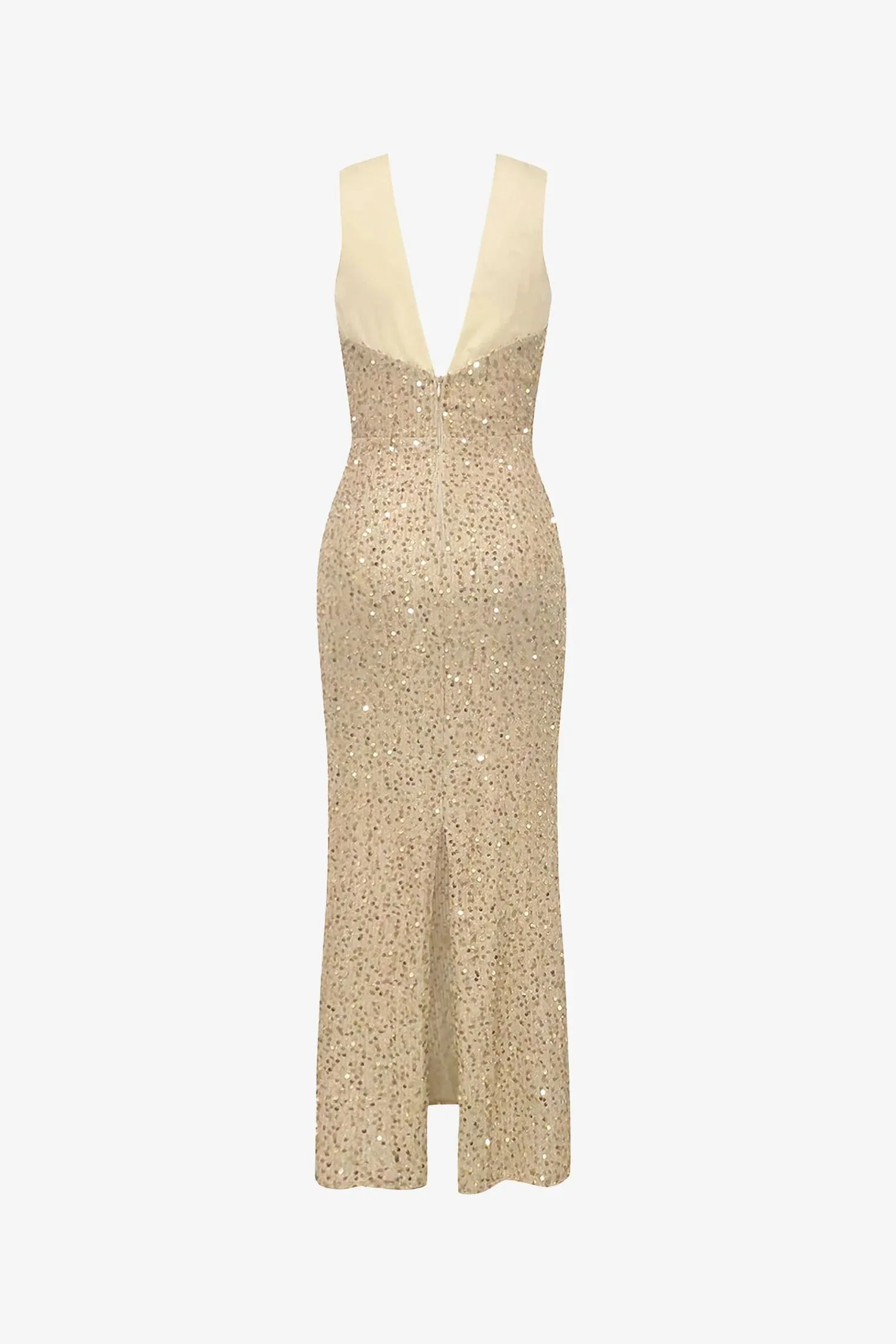 Gold Sequin Halter Maxi Dress