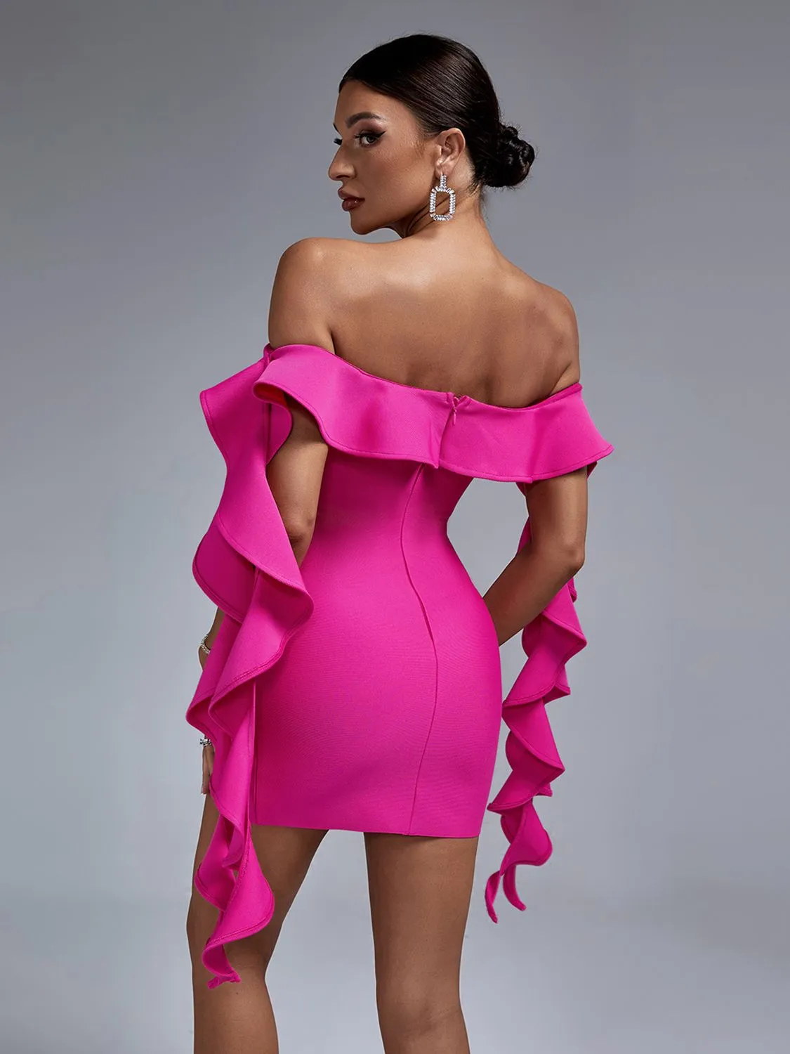 Gorgeous Ruffles Pink Off Shoulder Bodycon Dress