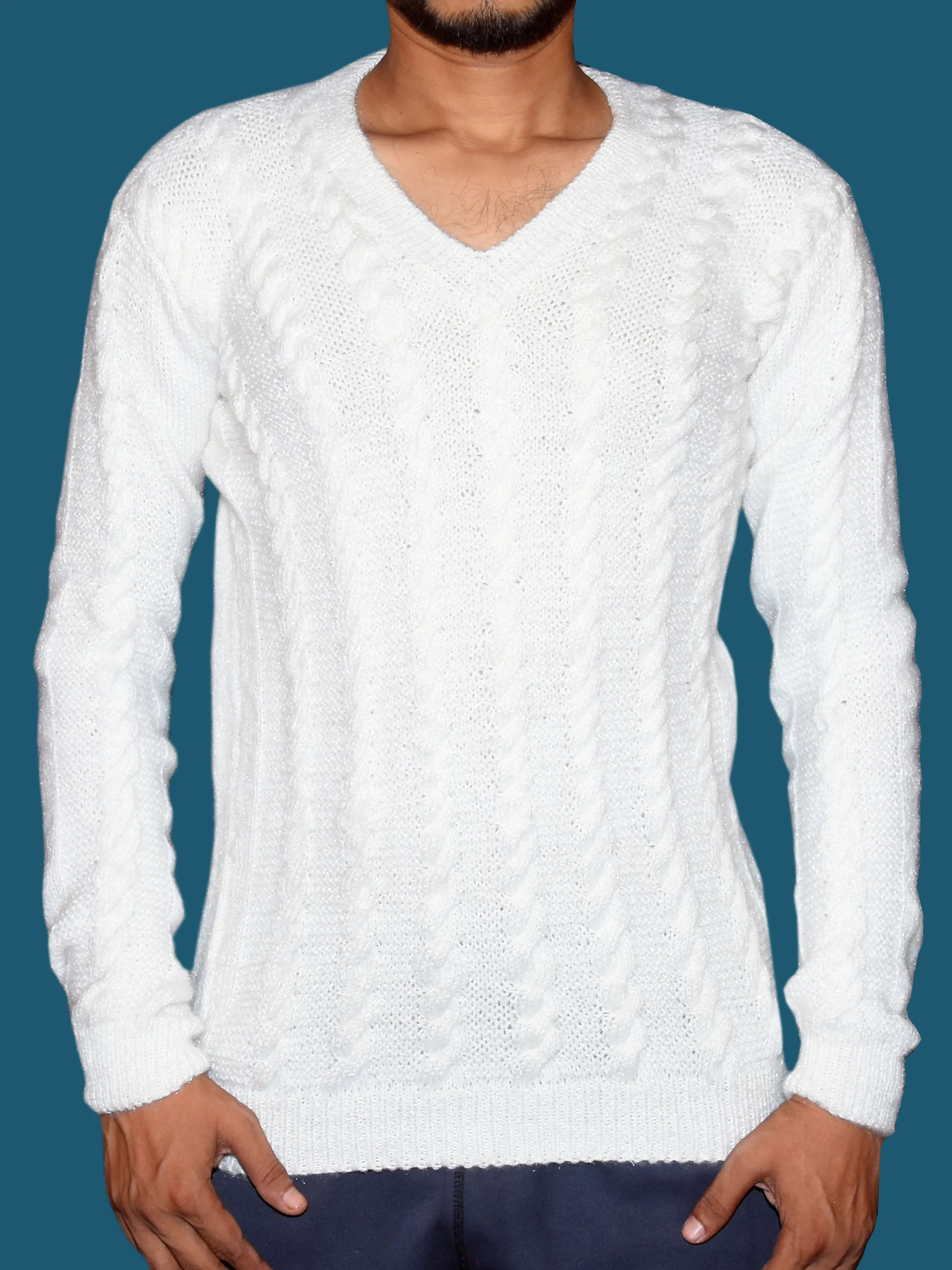 Graminarts Handmade Woollen Sweater Bleached White Full Sleeve Sweater For Men