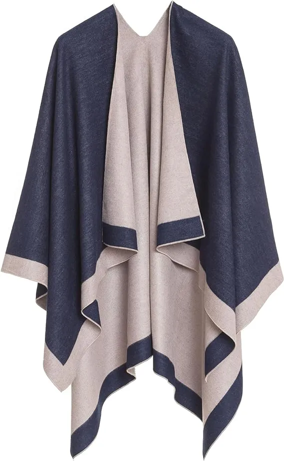 Gray-Pink Luxurious Knit Sweater Poncho Cardigan