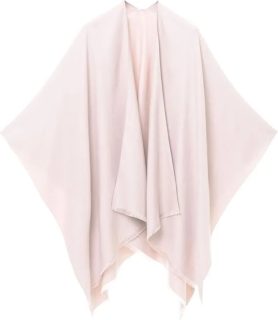 Gray-Pink Luxurious Knit Sweater Poncho Cardigan