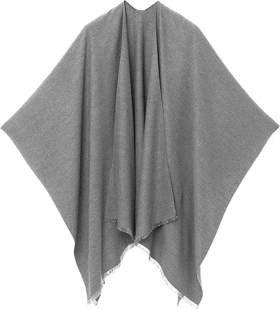 Gray-Pink Luxurious Knit Sweater Poncho Cardigan