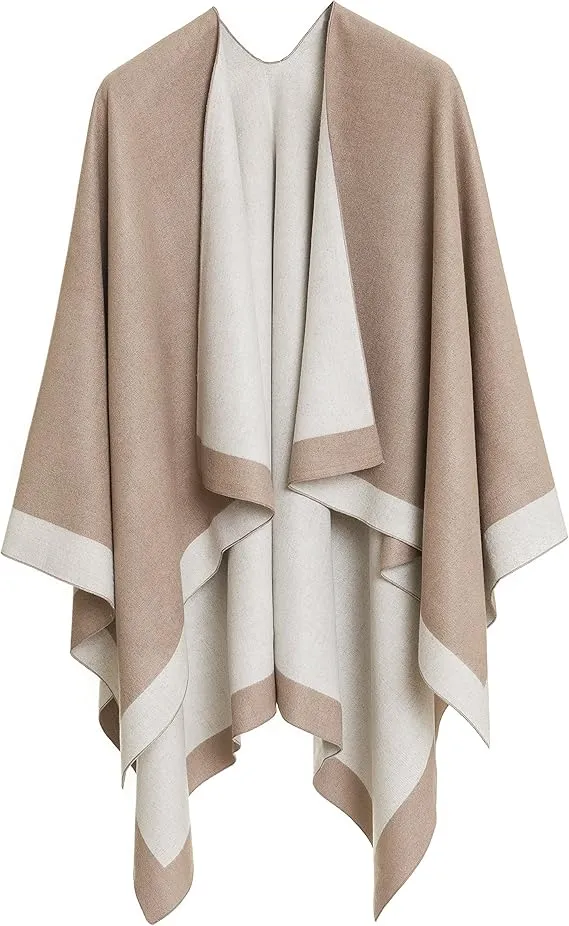 Gray-Pink Luxurious Knit Sweater Poncho Cardigan