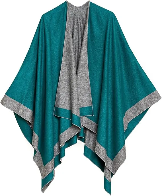 Gray-Pink Luxurious Knit Sweater Poncho Cardigan