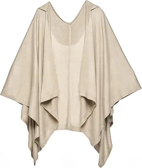 Gray-Pink Luxurious Knit Sweater Poncho Cardigan