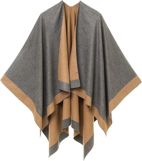 Gray-Pink Luxurious Knit Sweater Poncho Cardigan