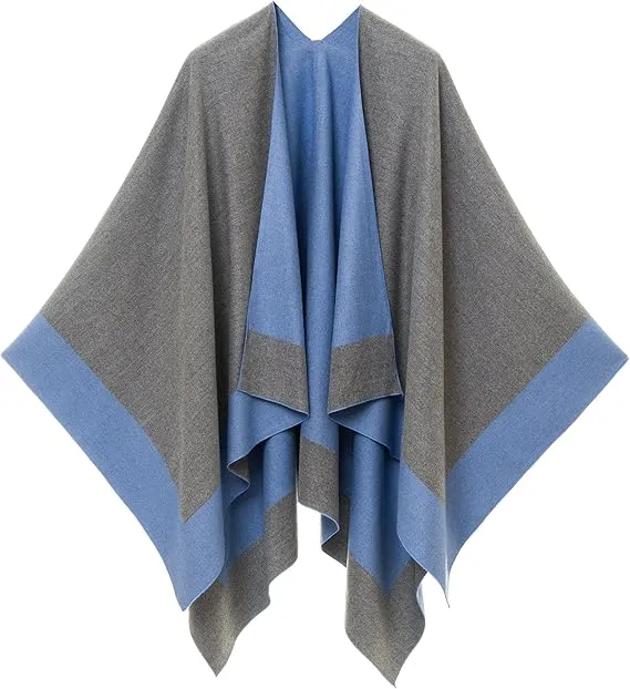 Gray-Pink Luxurious Knit Sweater Poncho Cardigan