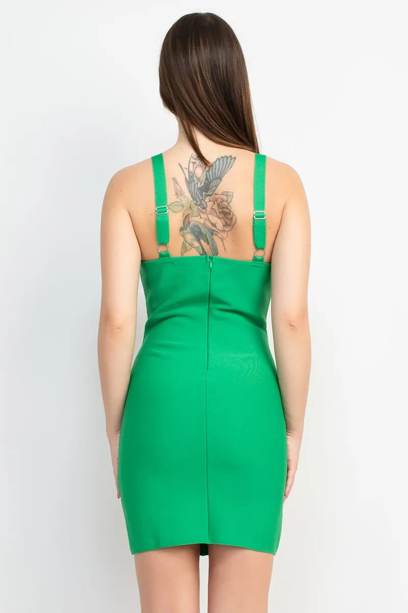 Green Sweetheart Cute Sleeveless Bodycon Club Party Wide Strap Bandage Dress_