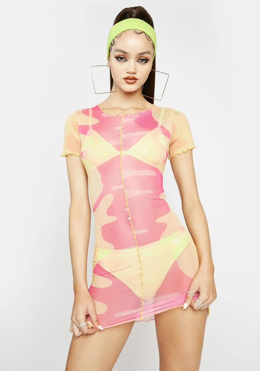 Groovy Lemonade Mesh Mini Dress