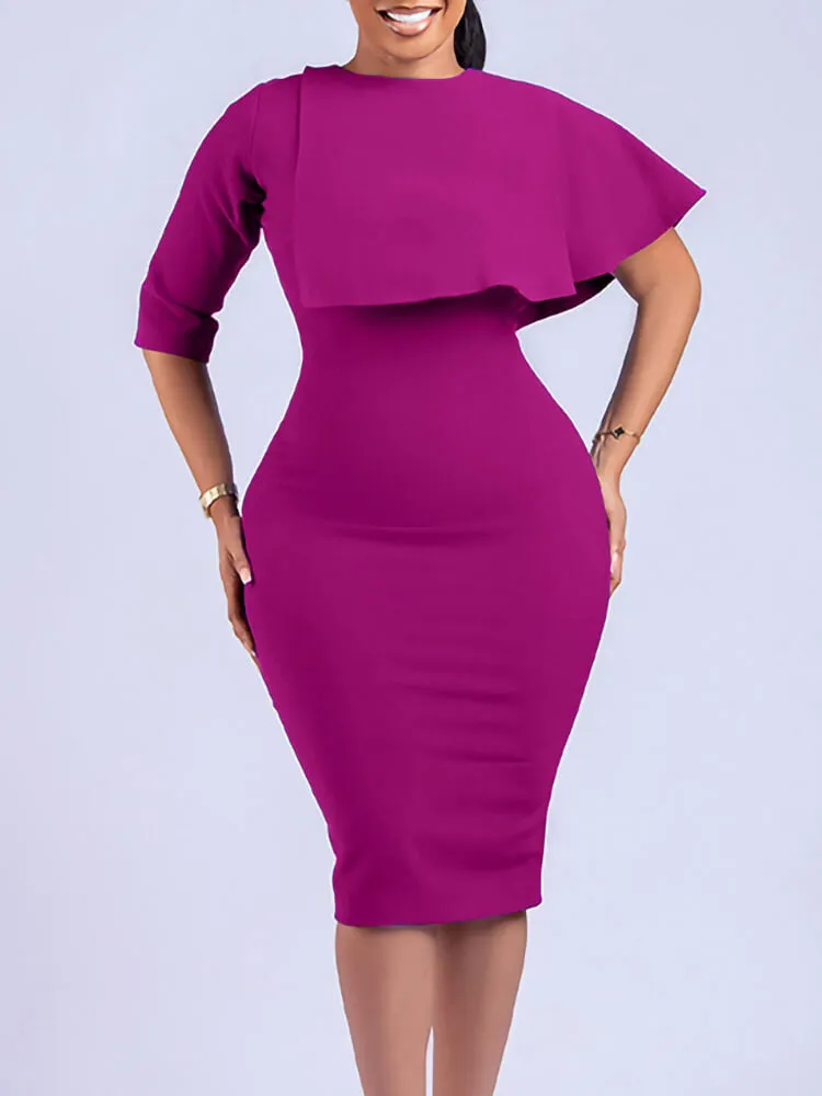 Half Sleeve Asymmetrical Bodycon Midi Dresses