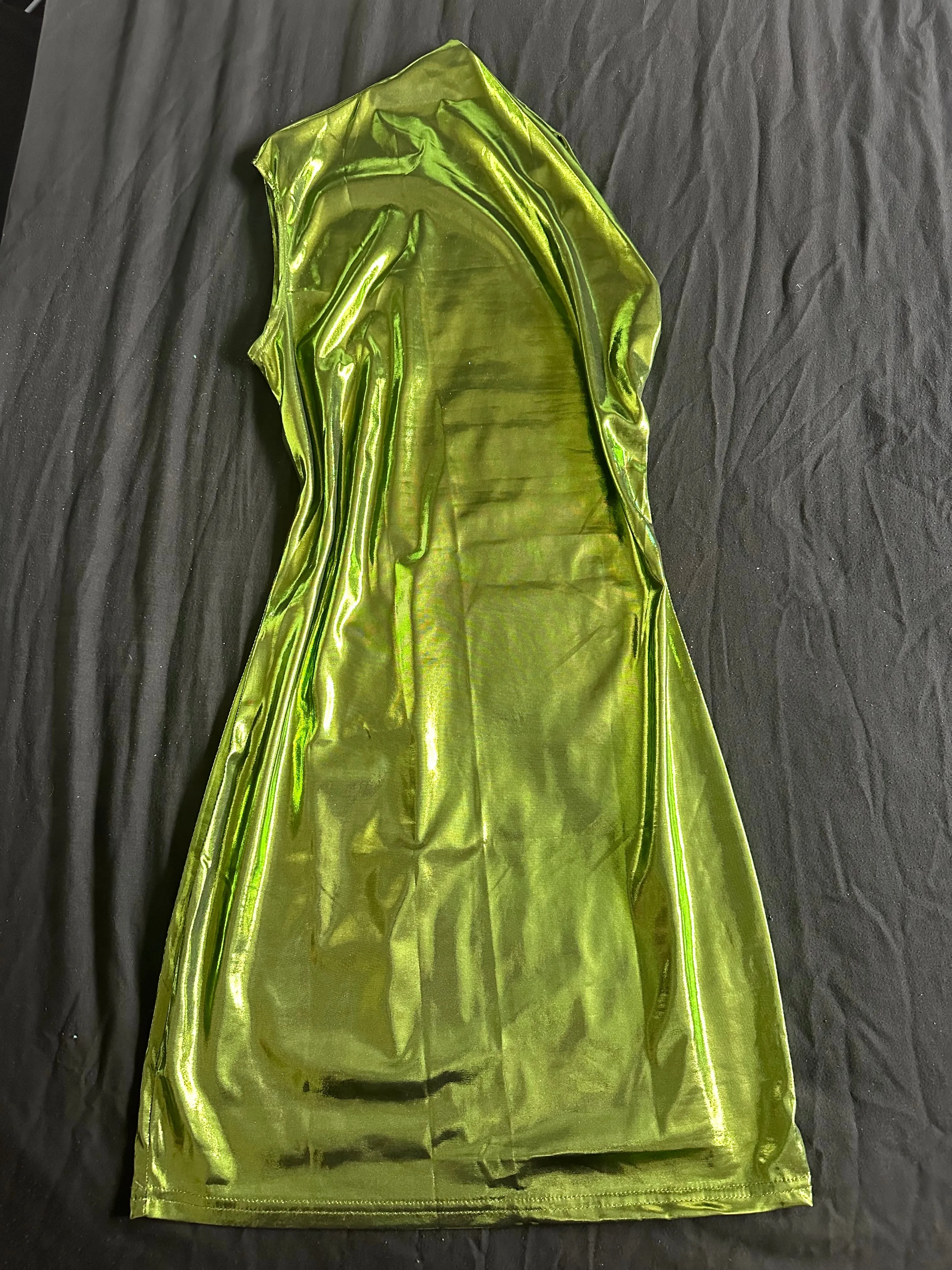 HALLOWEEN POISONOUS FAIRY GREEN ONE SHOULDER METALLIC DRESS