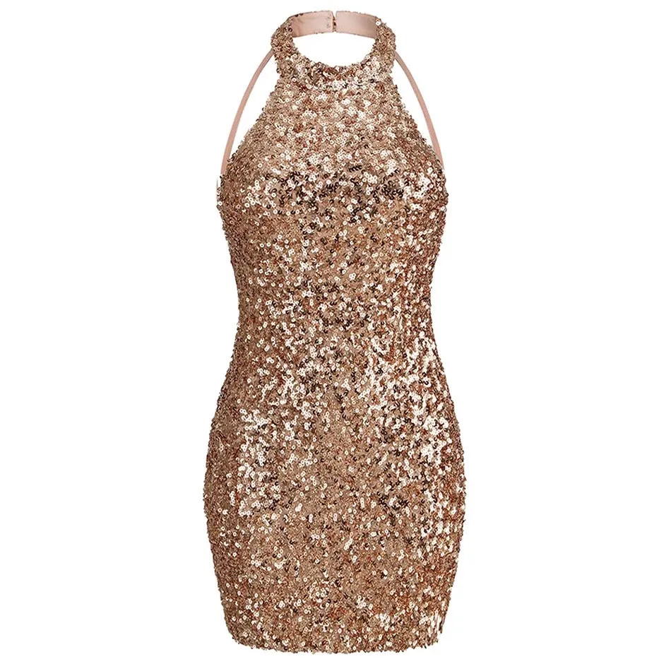 Halter Neck Backless Sequin Bodycon Dress