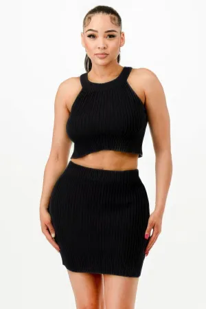 Halter Neck Tank Top And Bodycon Mini Skirt Set