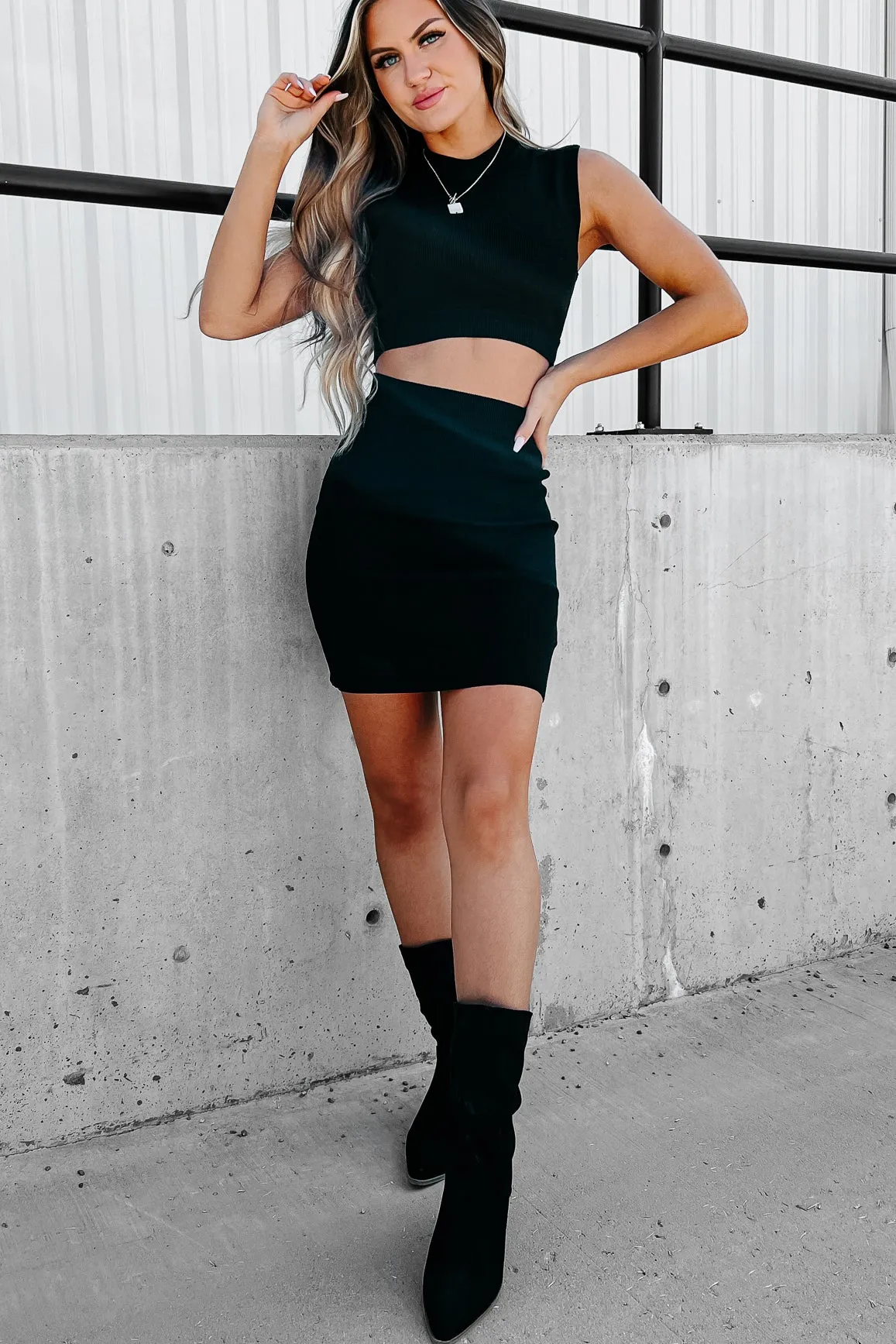 Happy Hopes Cut-Out Knit Bodycon (Black)