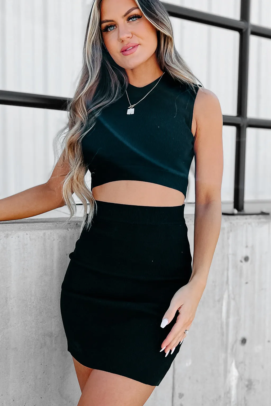 Happy Hopes Cut-Out Knit Bodycon (Black)