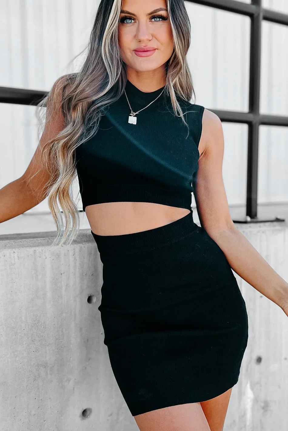 Happy Hopes Cut-Out Knit Bodycon (Black)