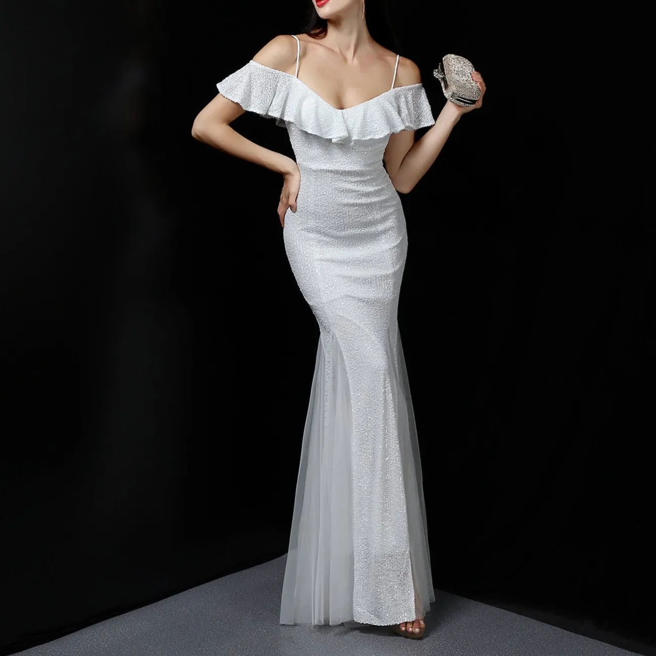 Hazel Off Shoulder V-Neck Long Dress