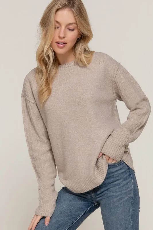 HENRY LONG SLV MOCK NECK RAISED SEAM SWEATER