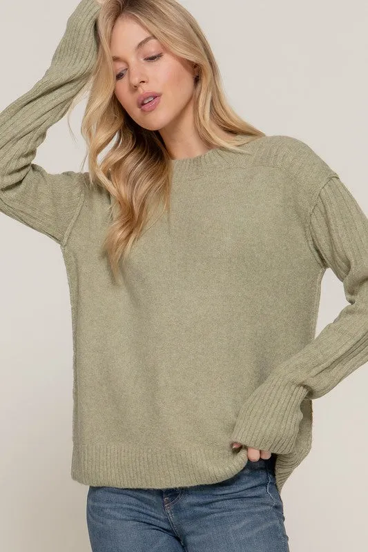 HENRY LONG SLV MOCK NECK RAISED SEAM SWEATER