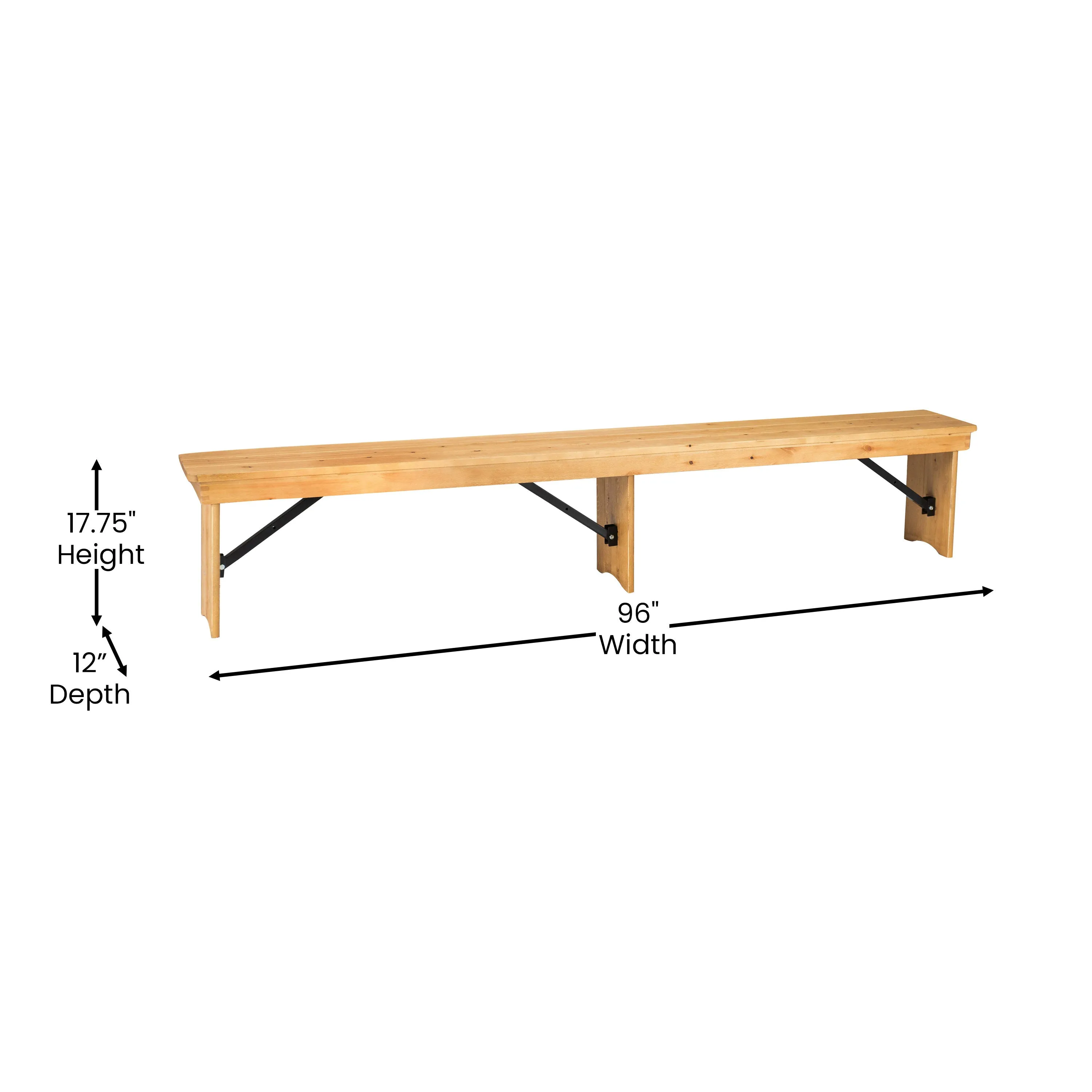 HERCULES Series 8' x 12'' Solid Pine Folding Farm Bench with 3 Legs