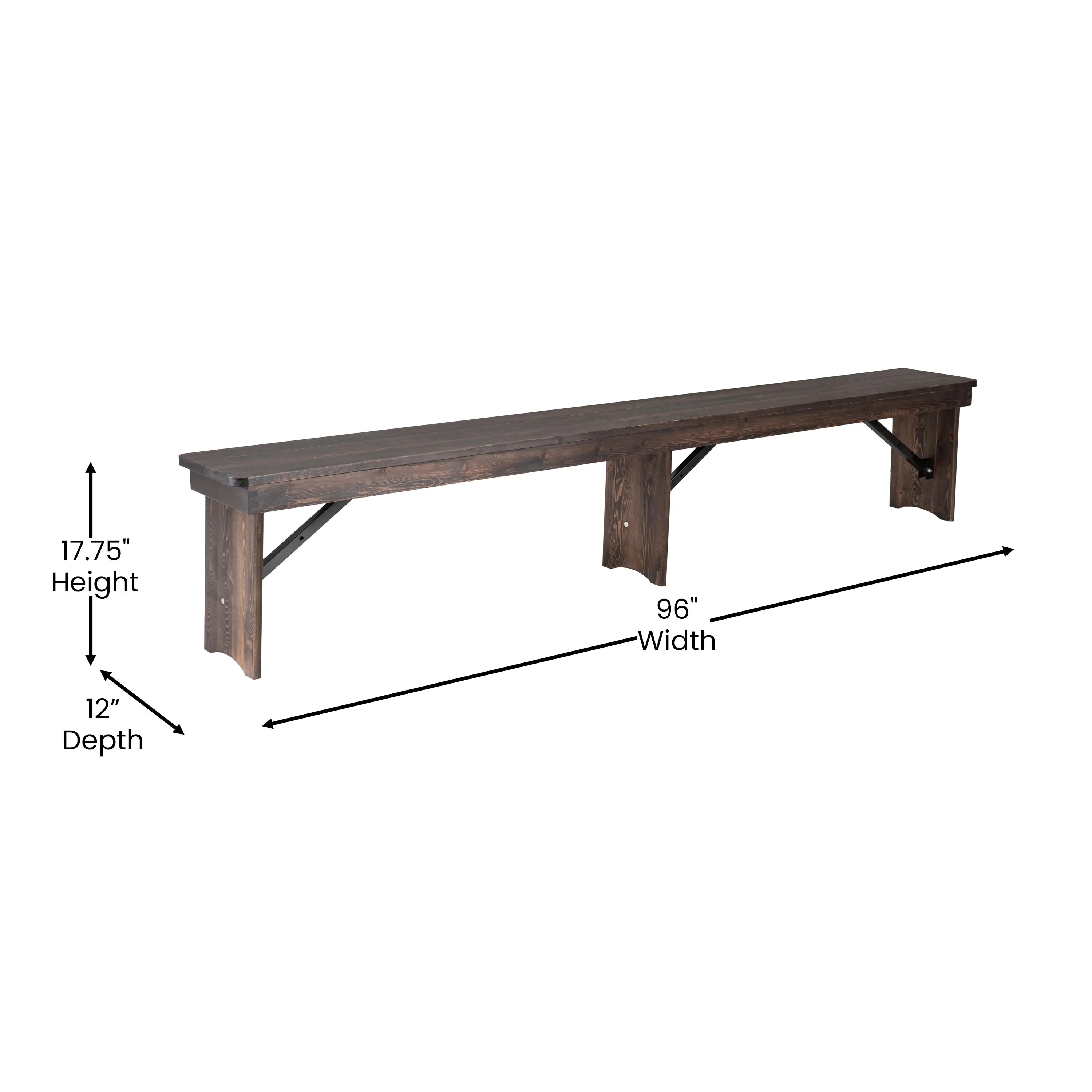 HERCULES Series 8' x 12'' Solid Pine Folding Farm Bench with 3 Legs