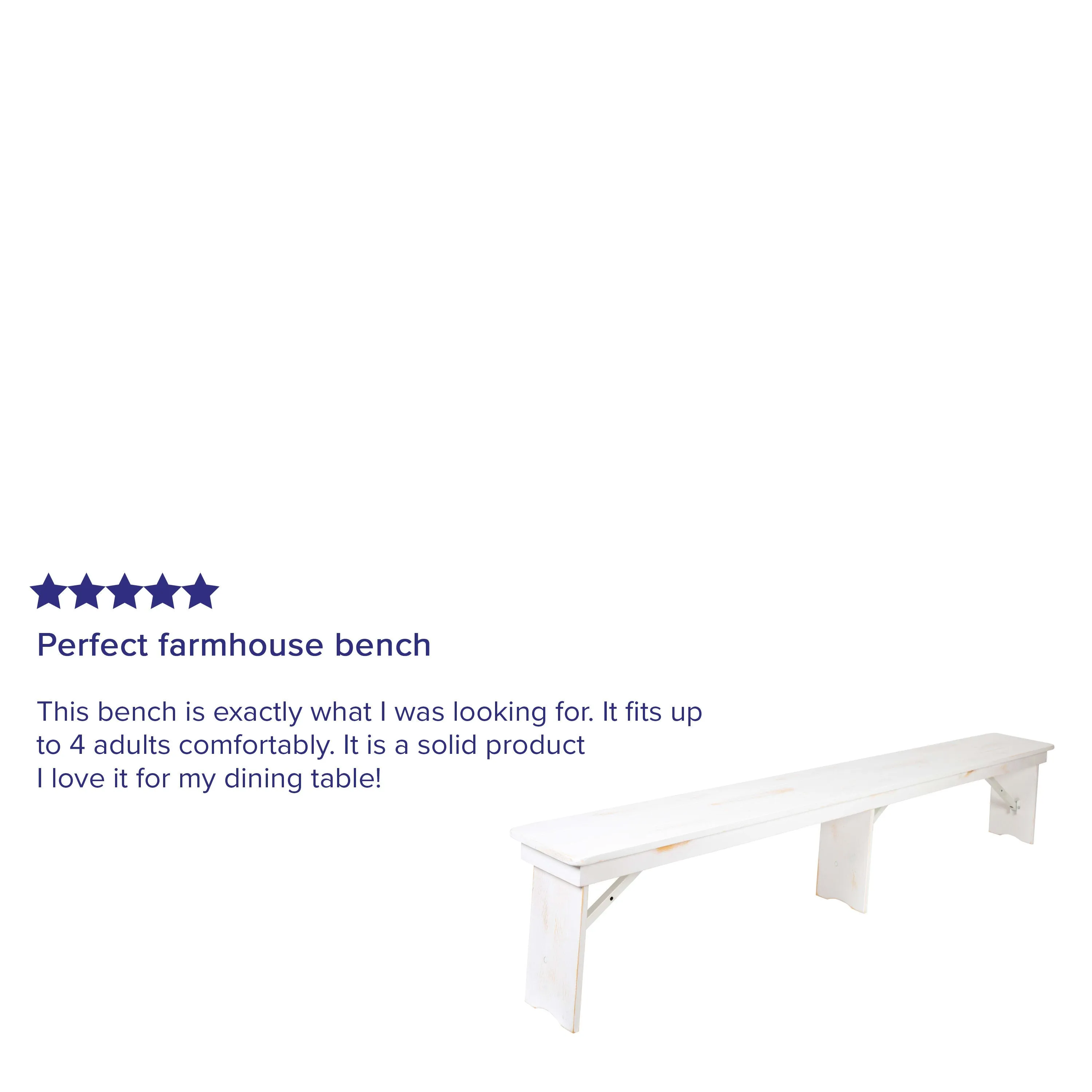 HERCULES Series 8' x 12'' Solid Pine Folding Farm Bench with 3 Legs