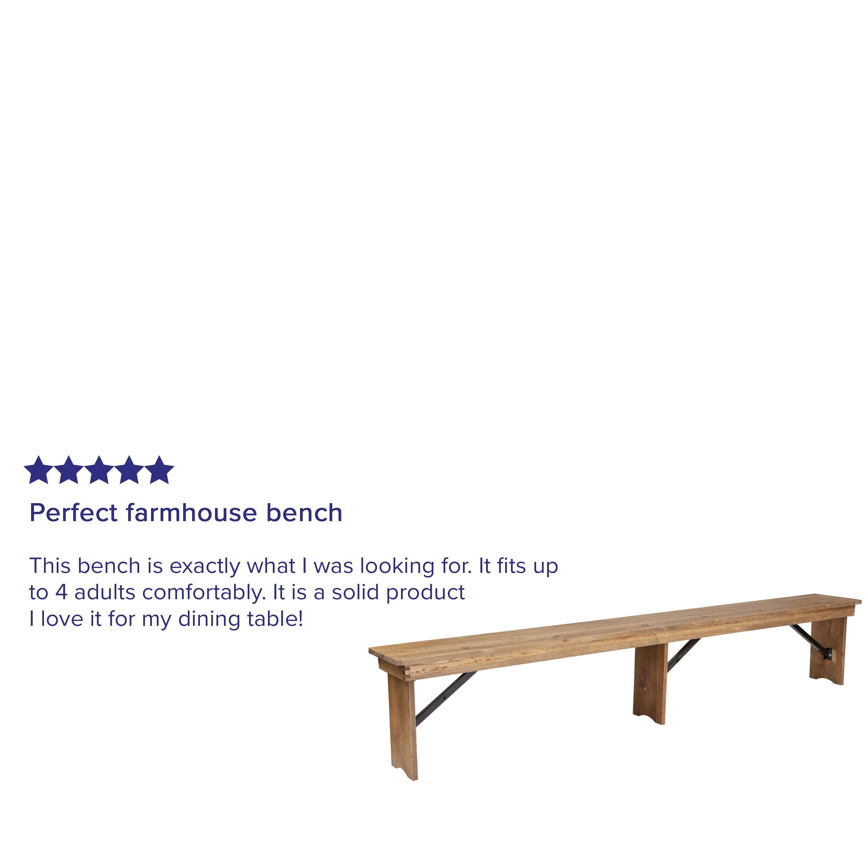 HERCULES Series 8' x 12'' Solid Pine Folding Farm Bench with 3 Legs