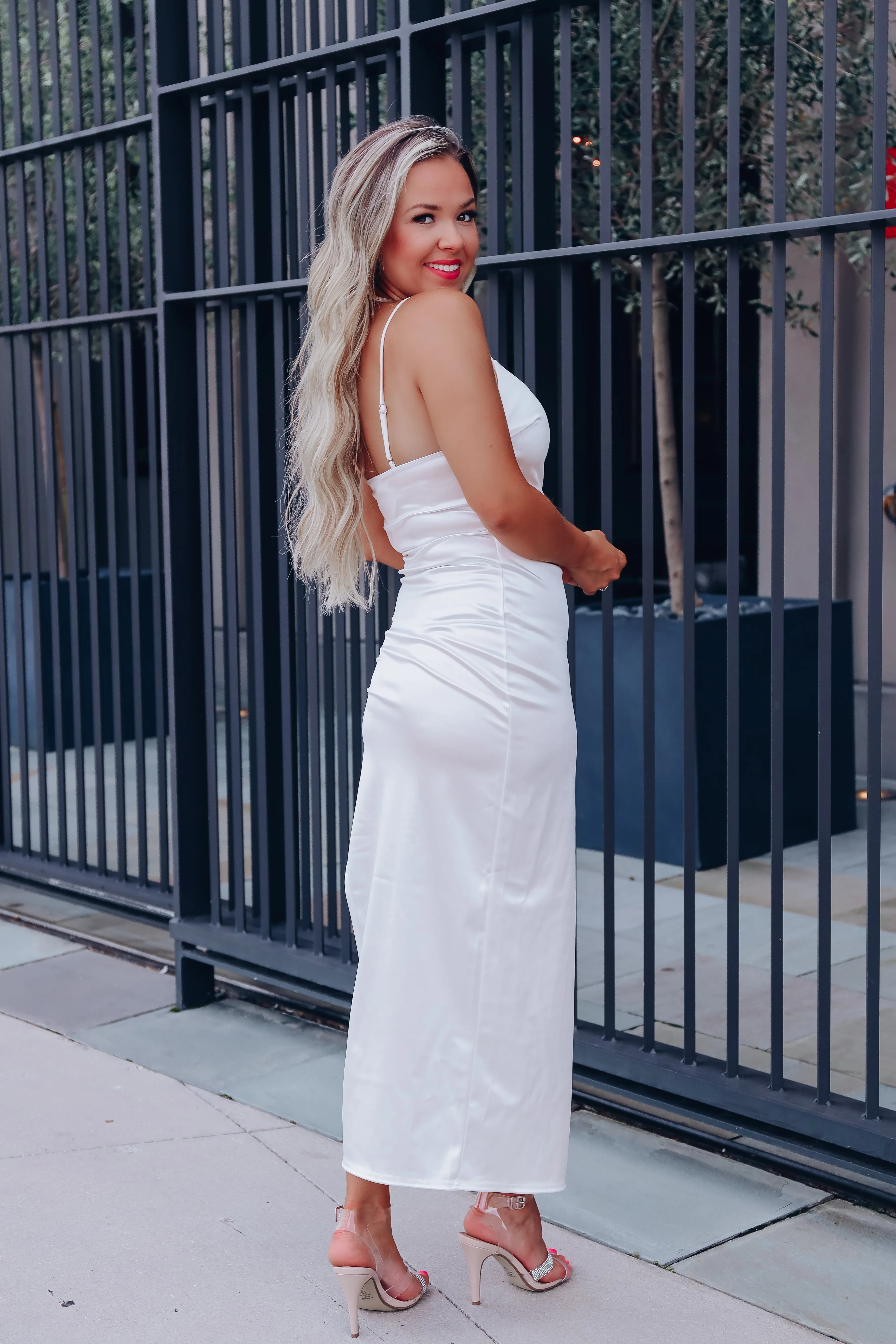 Here To Wow High Slit Maxi Dress - Cream