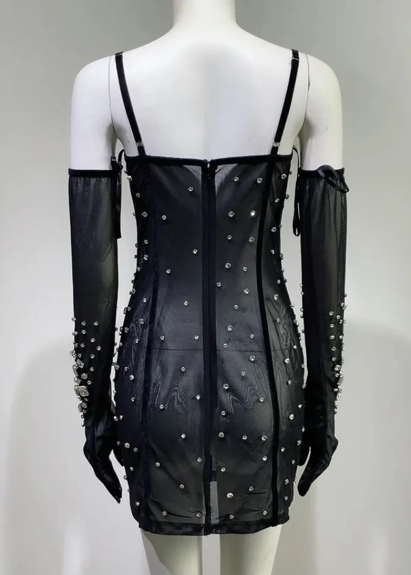 Hester Rhinestone Embroidery Sheer Dress