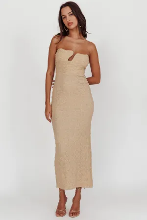 Horizon Strapless Textured Midi Dress Nude