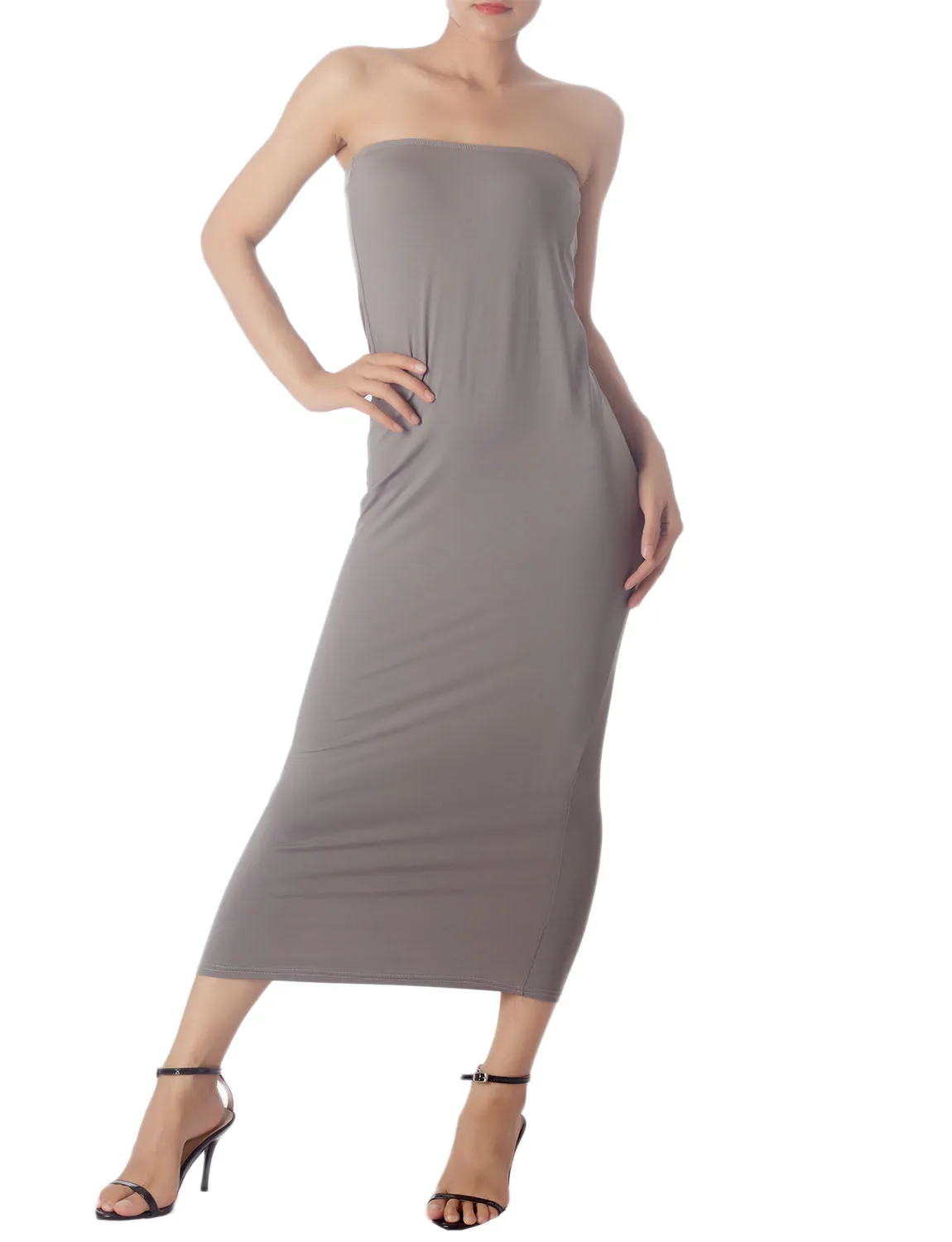 iB-iP Women's Semi See Through Sleeveless Stretchy Tube Pencil Tight Long Strapless Bodycon Dress