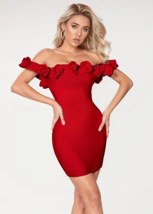 Jaida Roses Decor Off-Shoulder Mini Dress