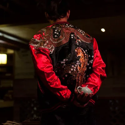 Japanese Dragon and Tiger Embroidered Satin Jacket