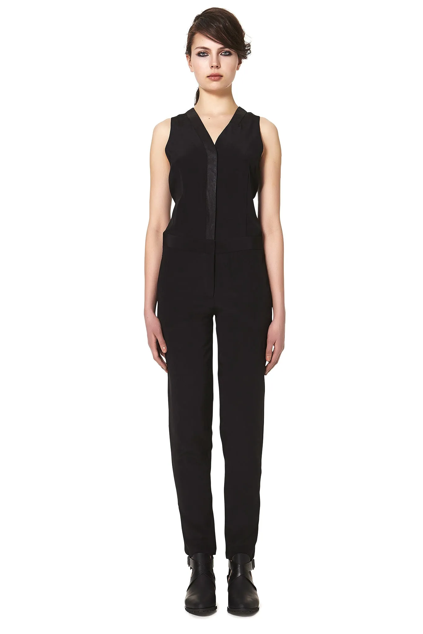 Javits Jumpsuit Black Silk & Black Leather - SAMPLE