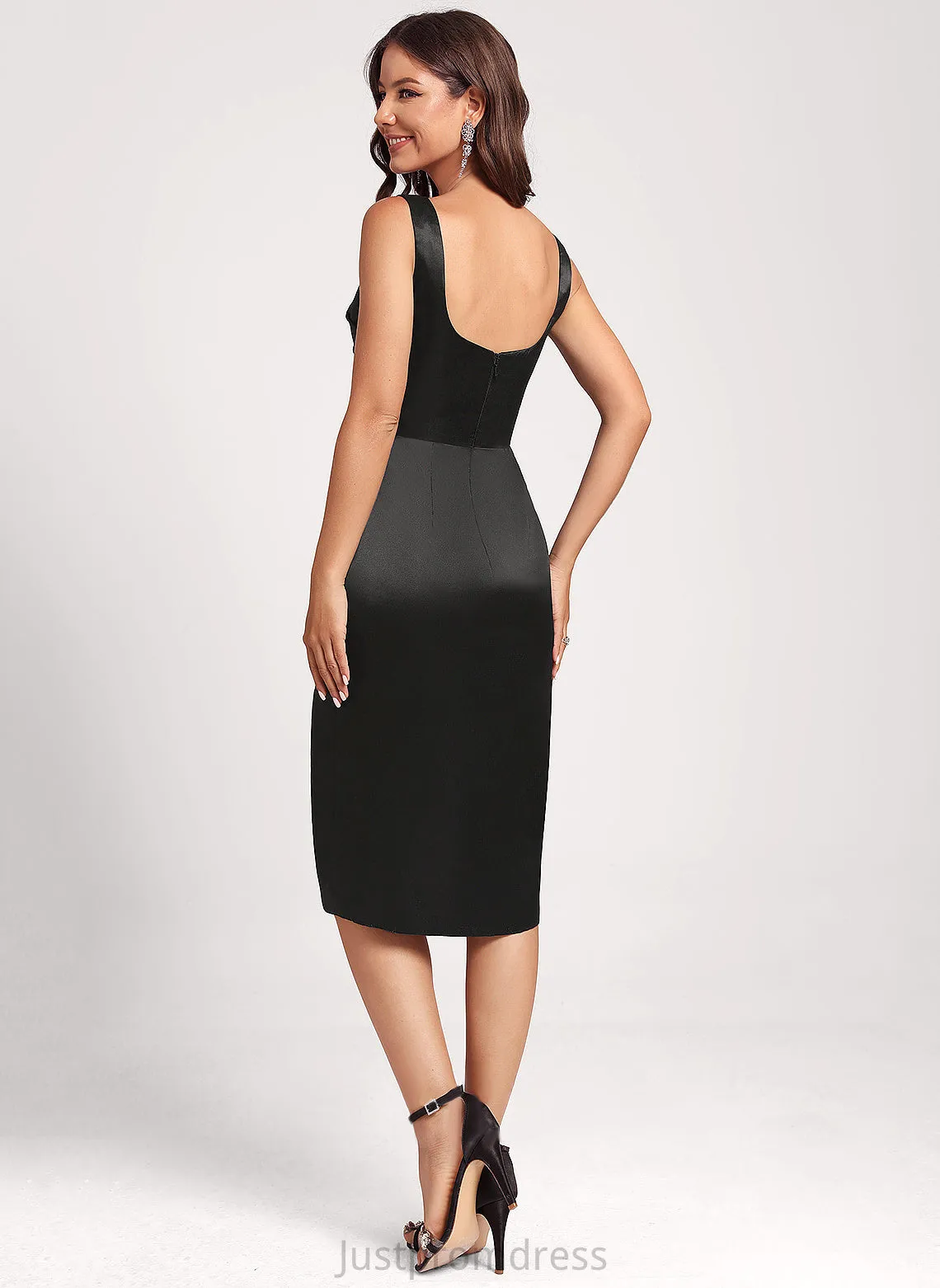 Knee-Length Club Dresses Cocktail Bodycon Satin Dress Scoop Neck Adalynn