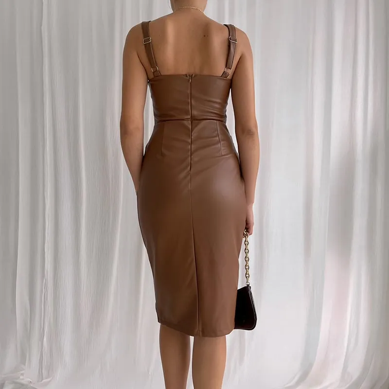 Kyle Pleated Faux Leather Dress