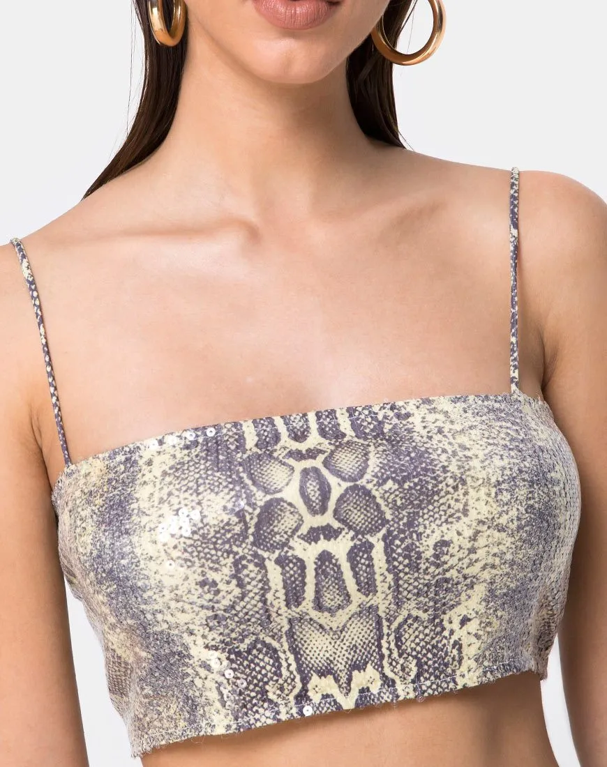 Kylie Crop Top in Acid Snake Clear Sequin