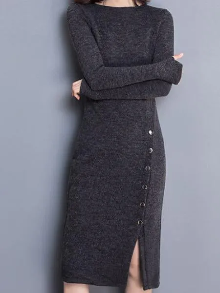 Ladies New Knit Long-Sleeved Large Yards Hip Bottoming Dress