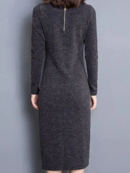 Ladies New Knit Long-Sleeved Large Yards Hip Bottoming Dress