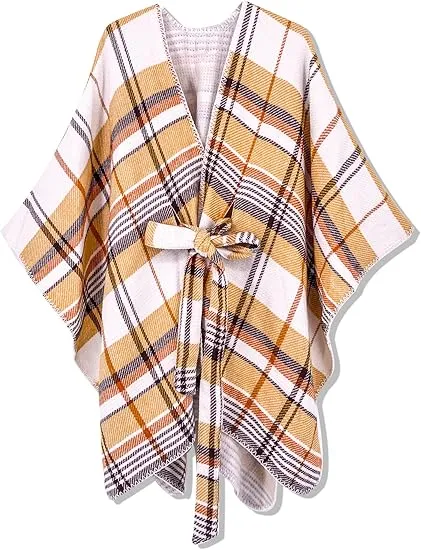 Latte Winter Chic Plaid Poncho Cardigan