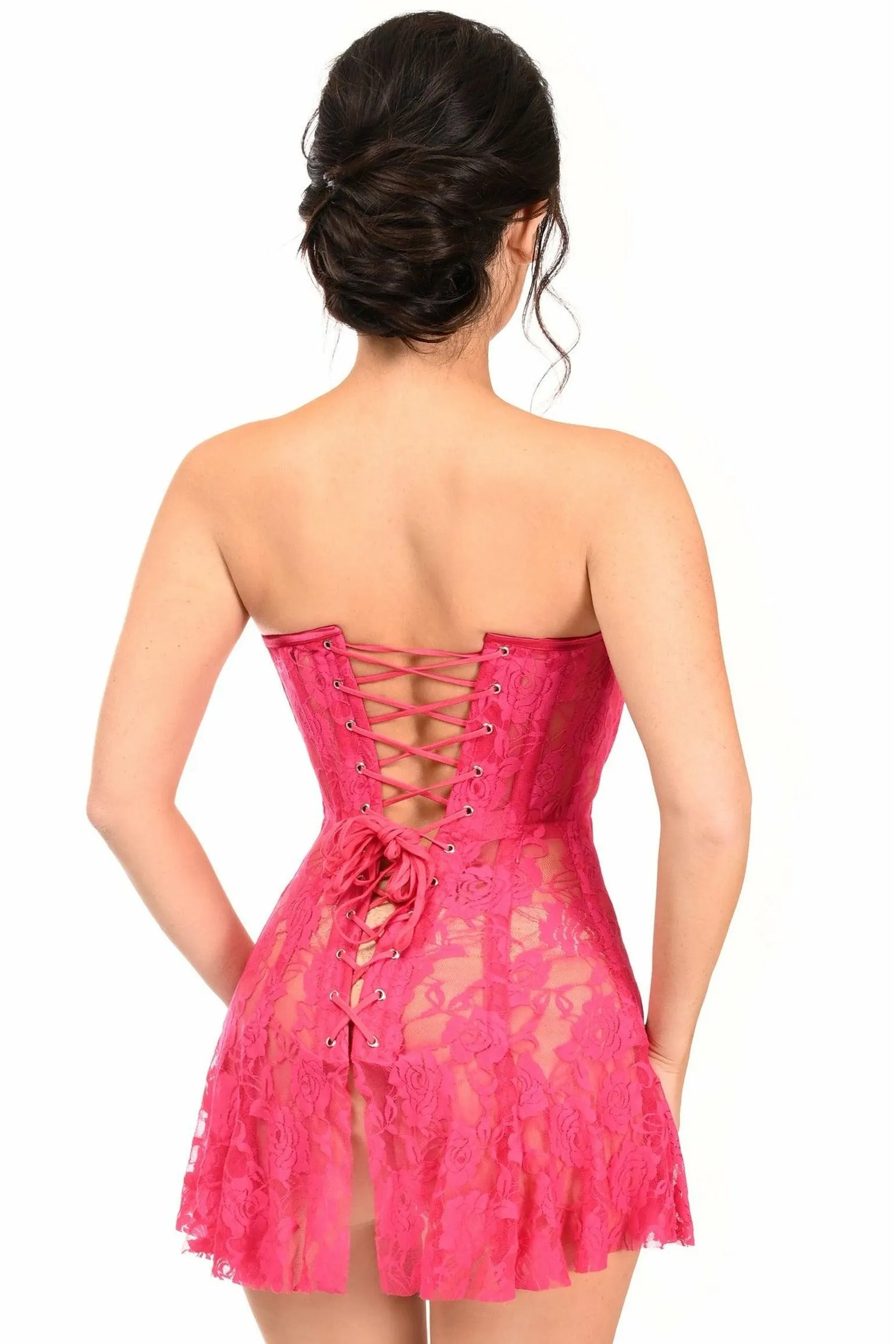 Lavish Fuchsia Sheer Lace Corset Dress