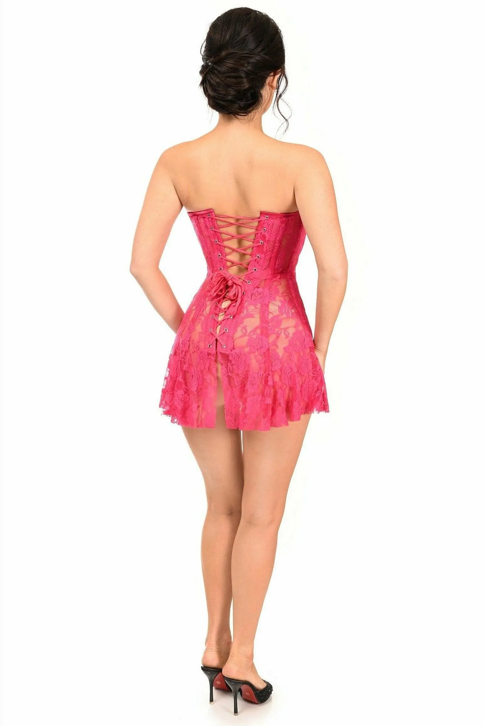 Lavish Fuchsia Sheer Lace Corset Dress