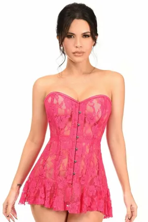 Lavish Fuchsia Sheer Lace Corset Dress