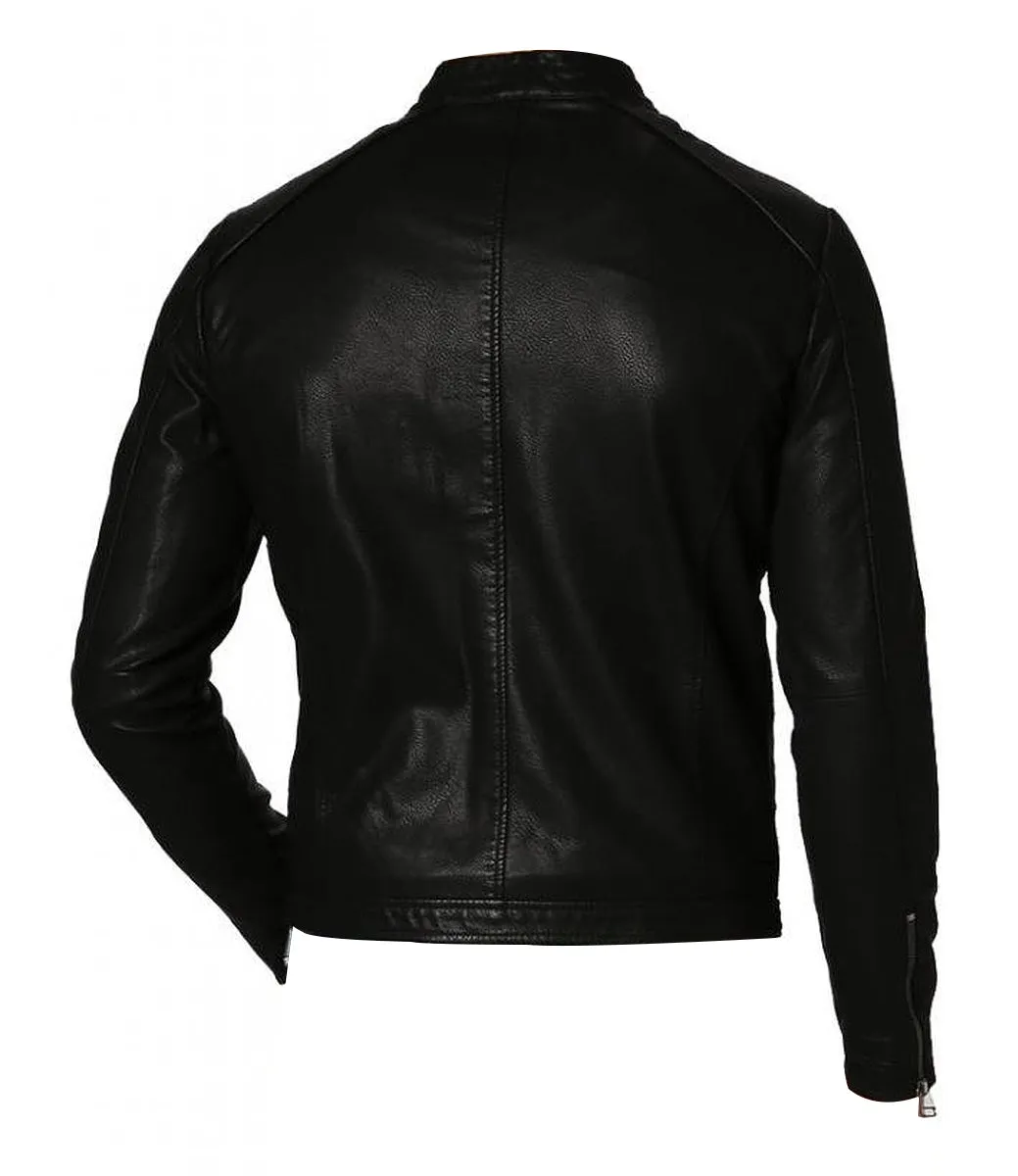 Leather Jackets Hub Mens Genuine Lambskin Leather Jacket (Black, Racer Jacket) - 1501122