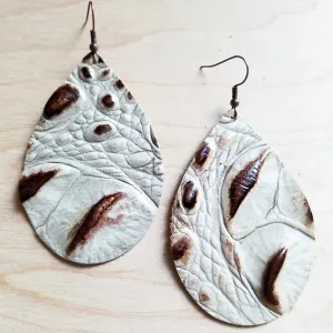 Leather Teardrop Earring-Brown & Cream Gator